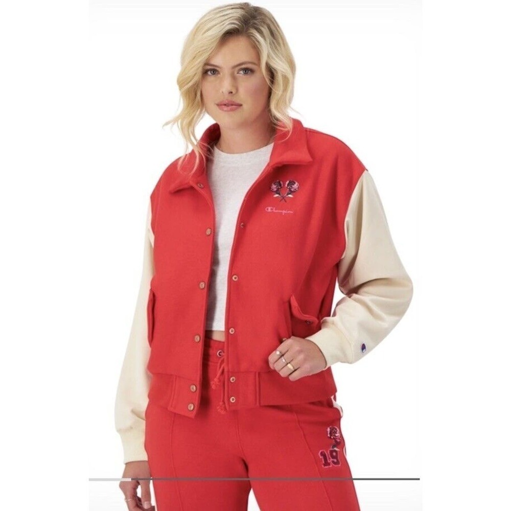 Champion Letterman Patch Jacket Joggers 2-Piece Set Rose Track Size Large Red‌